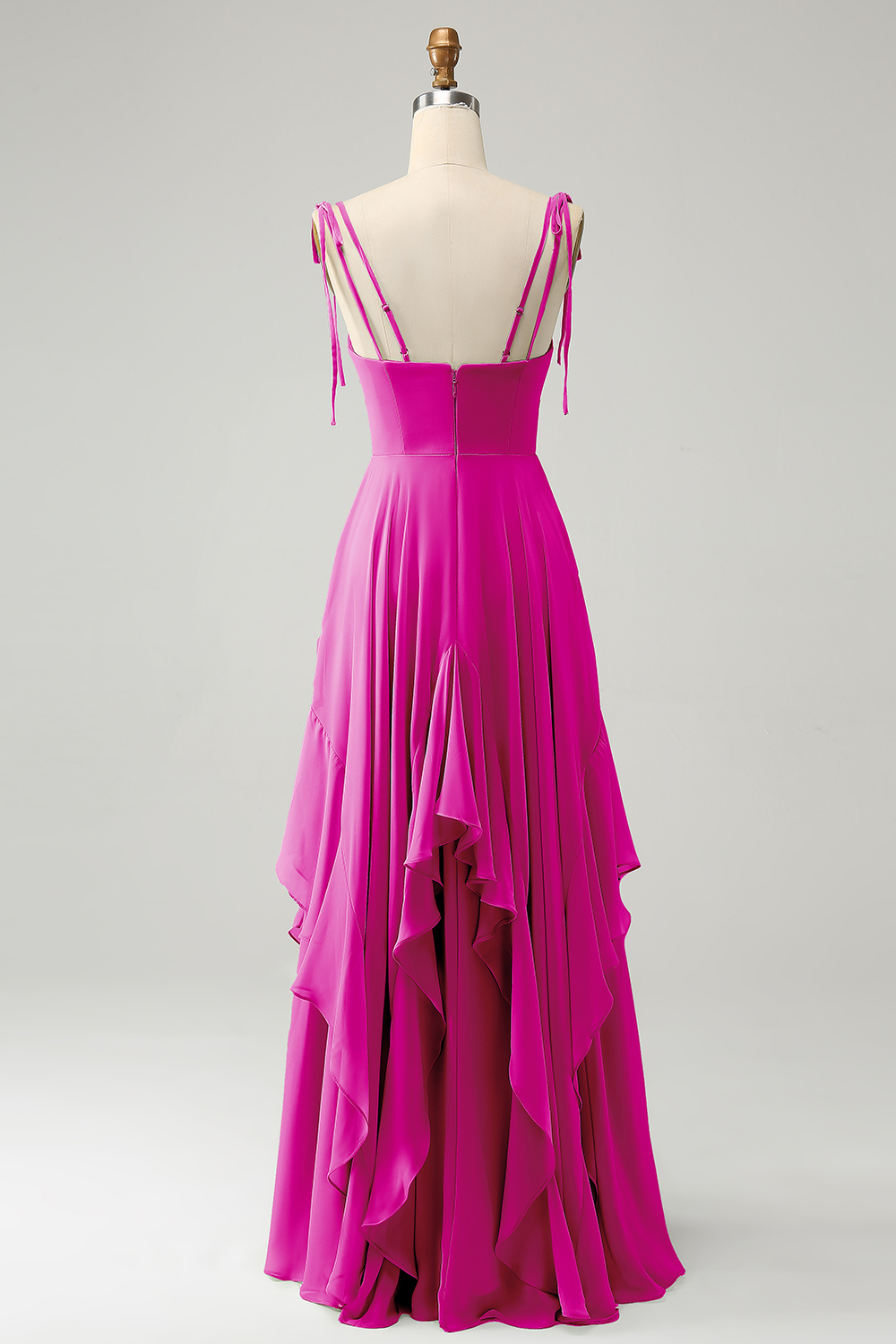 Matcha A-Line Spaghetti Straps Chiffon Bridesmaid Dress with Ruffles