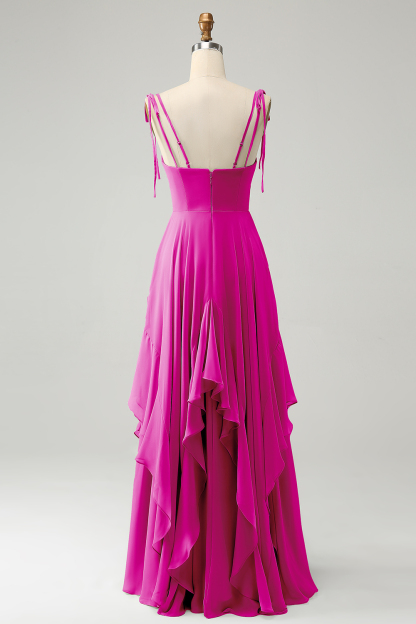 Matcha A-Line Spaghetti Straps Chiffon Bridesmaid Dress with Ruffles