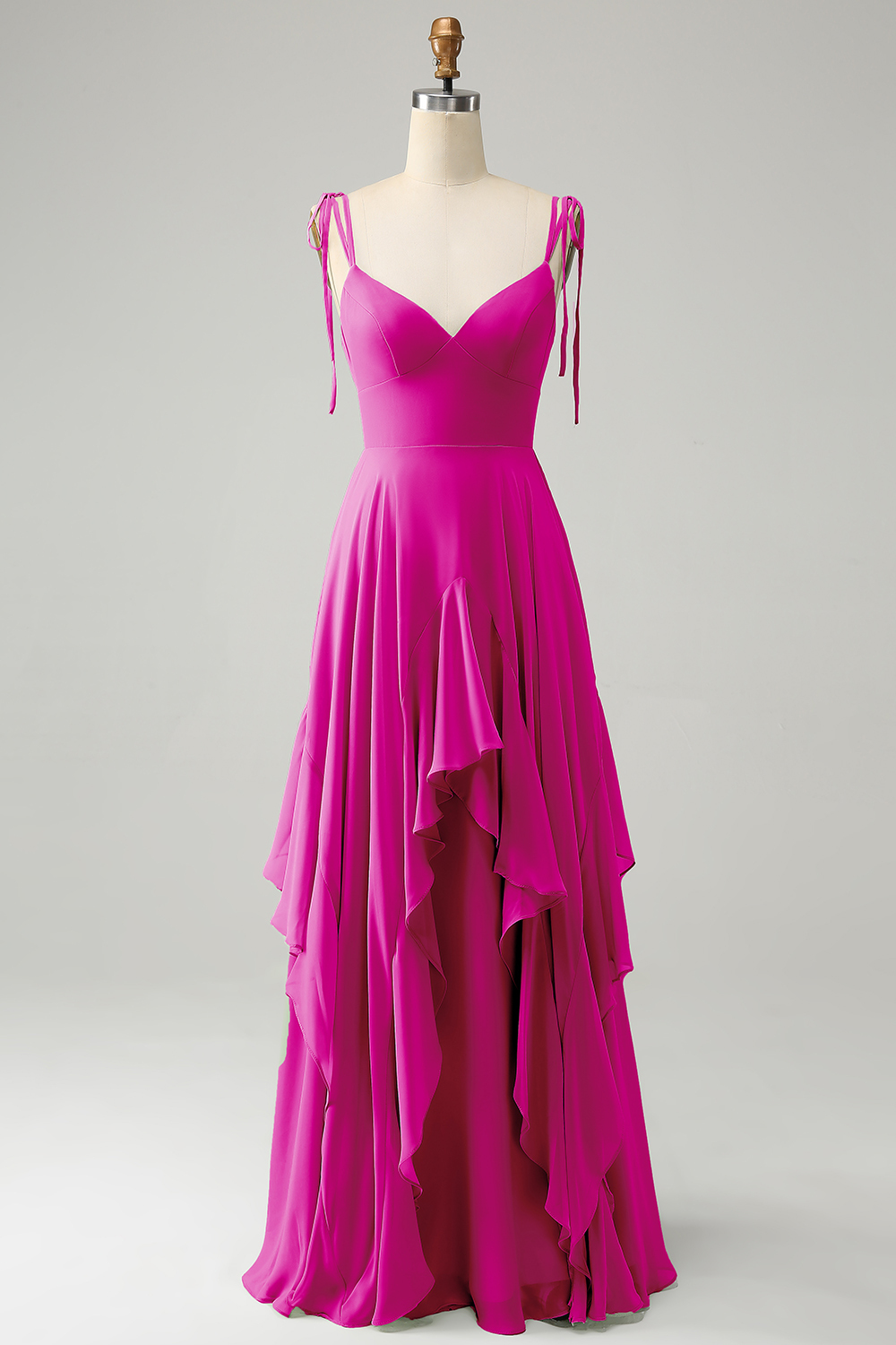 Matcha A-Line Spaghetti Straps Chiffon Bridesmaid Dress with Ruffles
