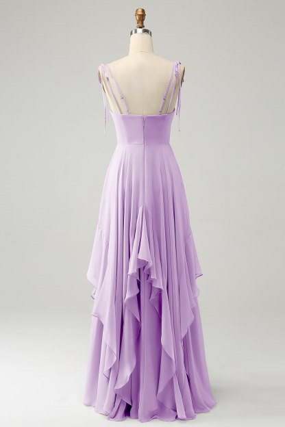 Matcha A-Line Spaghetti Straps Chiffon Bridesmaid Dress with Ruffles