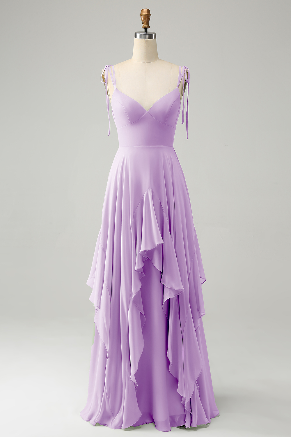 Matcha A-Line Spaghetti Straps Chiffon Bridesmaid Dress with Ruffles