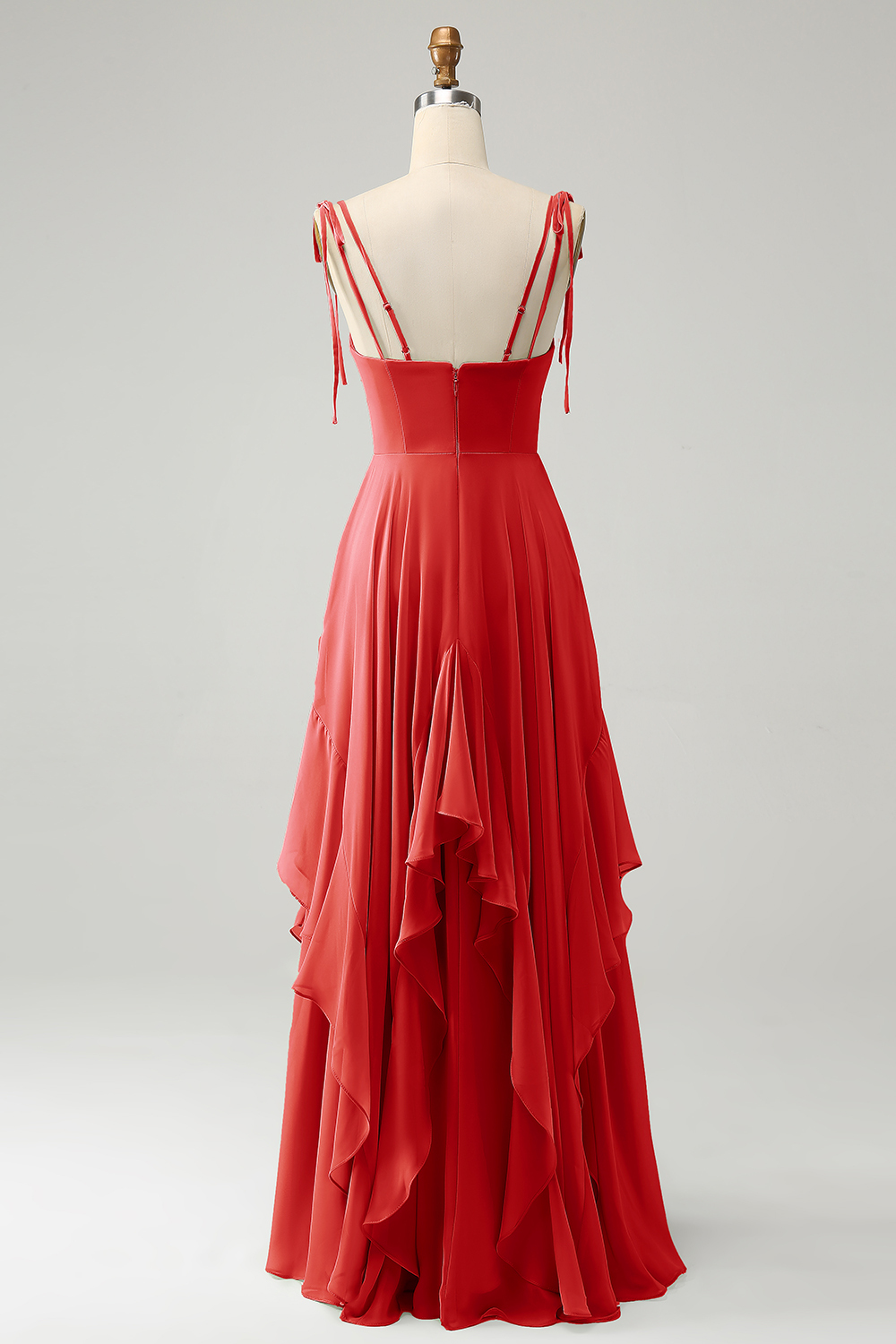 Matcha A-Line Spaghetti Straps Chiffon Bridesmaid Dress with Ruffles