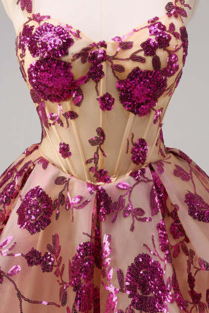 Sparkly Fuchsia A Line Corset Short Homecoming Dress with Sequins