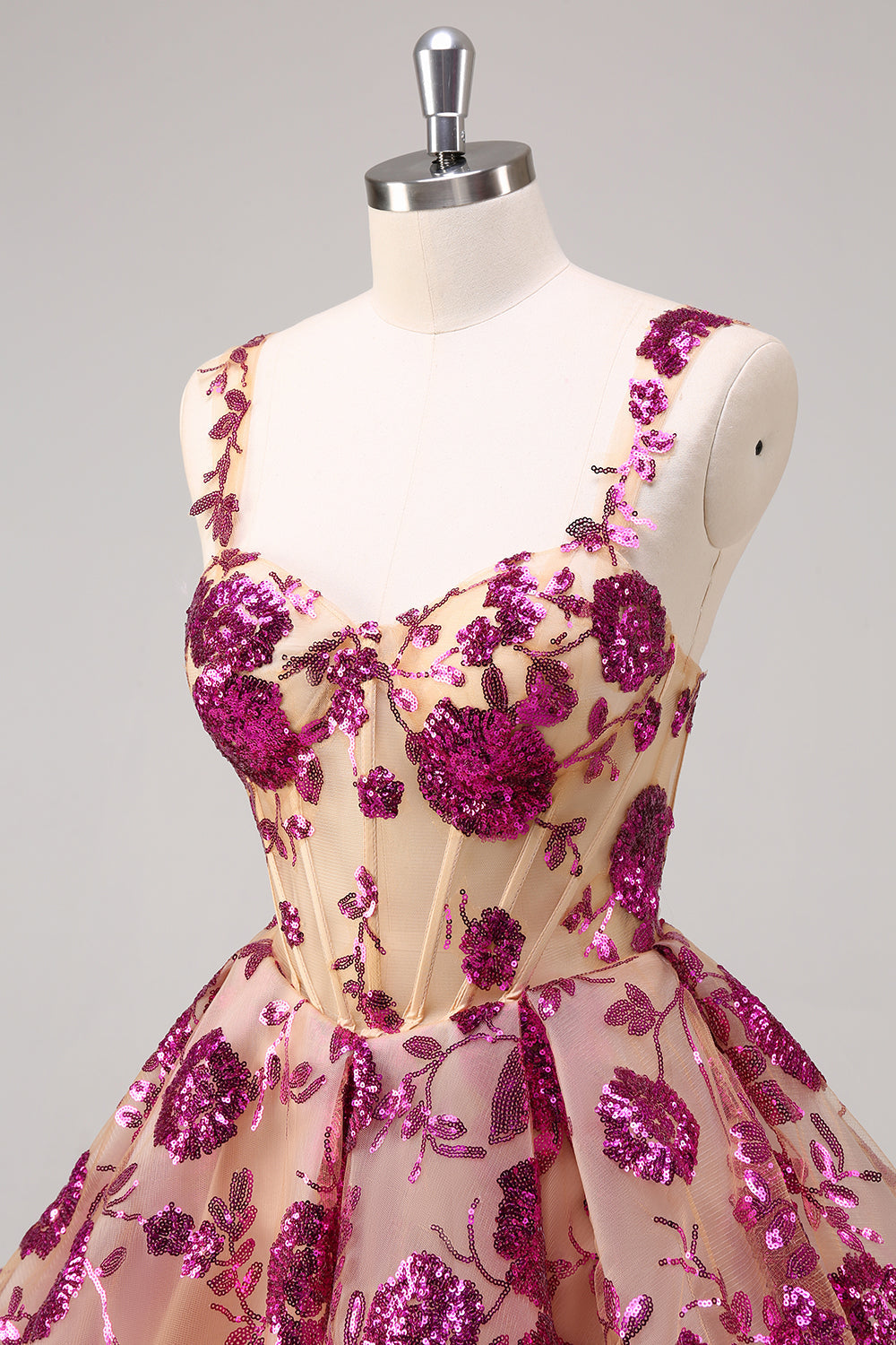 Sparkly Fuchsia A Line Corset Short Homecoming Dress with Sequins