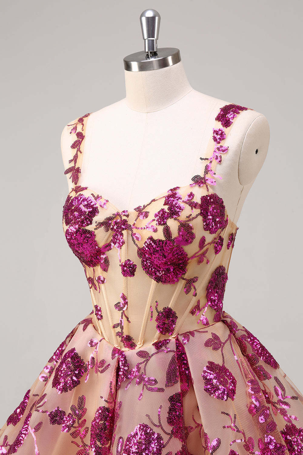 Sparkly Fuchsia A Line Corset Short Homecoming Dress with Sequins