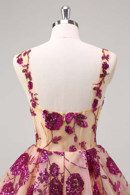 Sparkly Fuchsia A Line Corset Short Homecoming Dress with Sequins