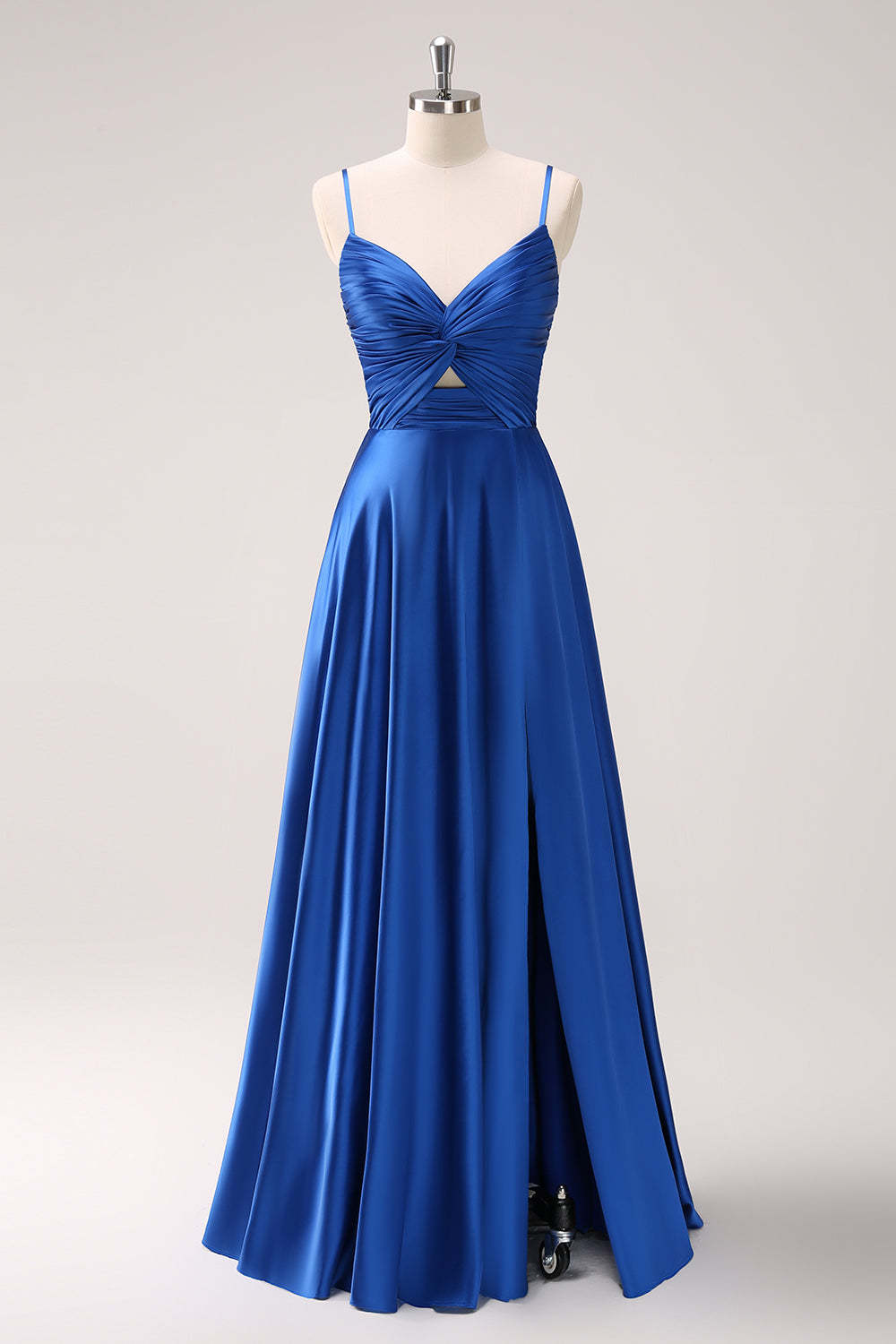 Leely Women Ink Blue Front Twist Satin A-Line Bridesmaid Dress with Slit Elegant Wedding Party Dress