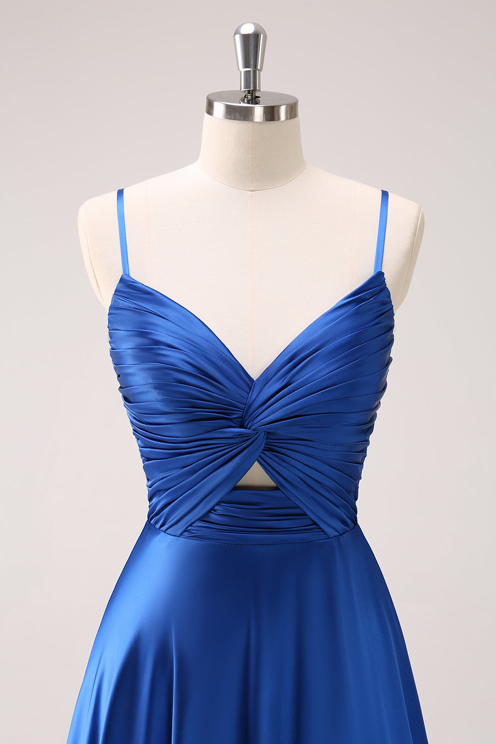 Ink Blue Front Twist Satin A-Line Bridesmaid Dress with Slit