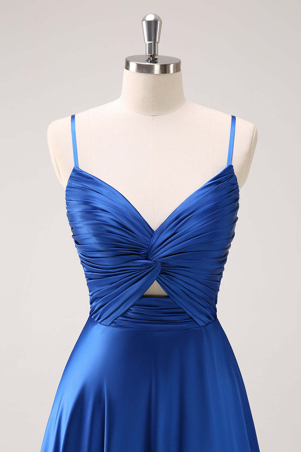 Ink Blue Front Twist Satin A-Line Bridesmaid Dress with Slit