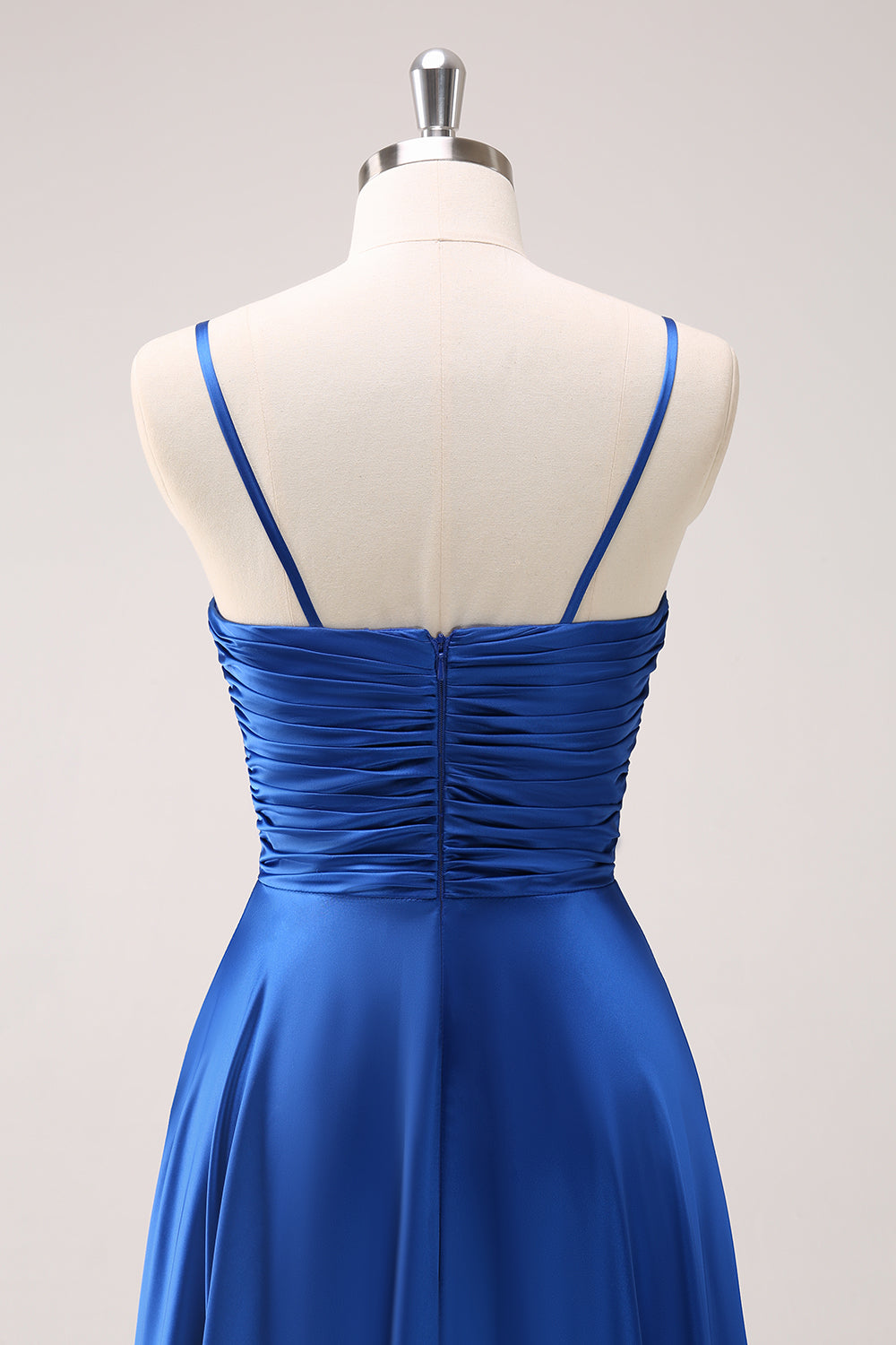 Ink Blue Front Twist Satin A-Line Bridesmaid Dress with Slit
