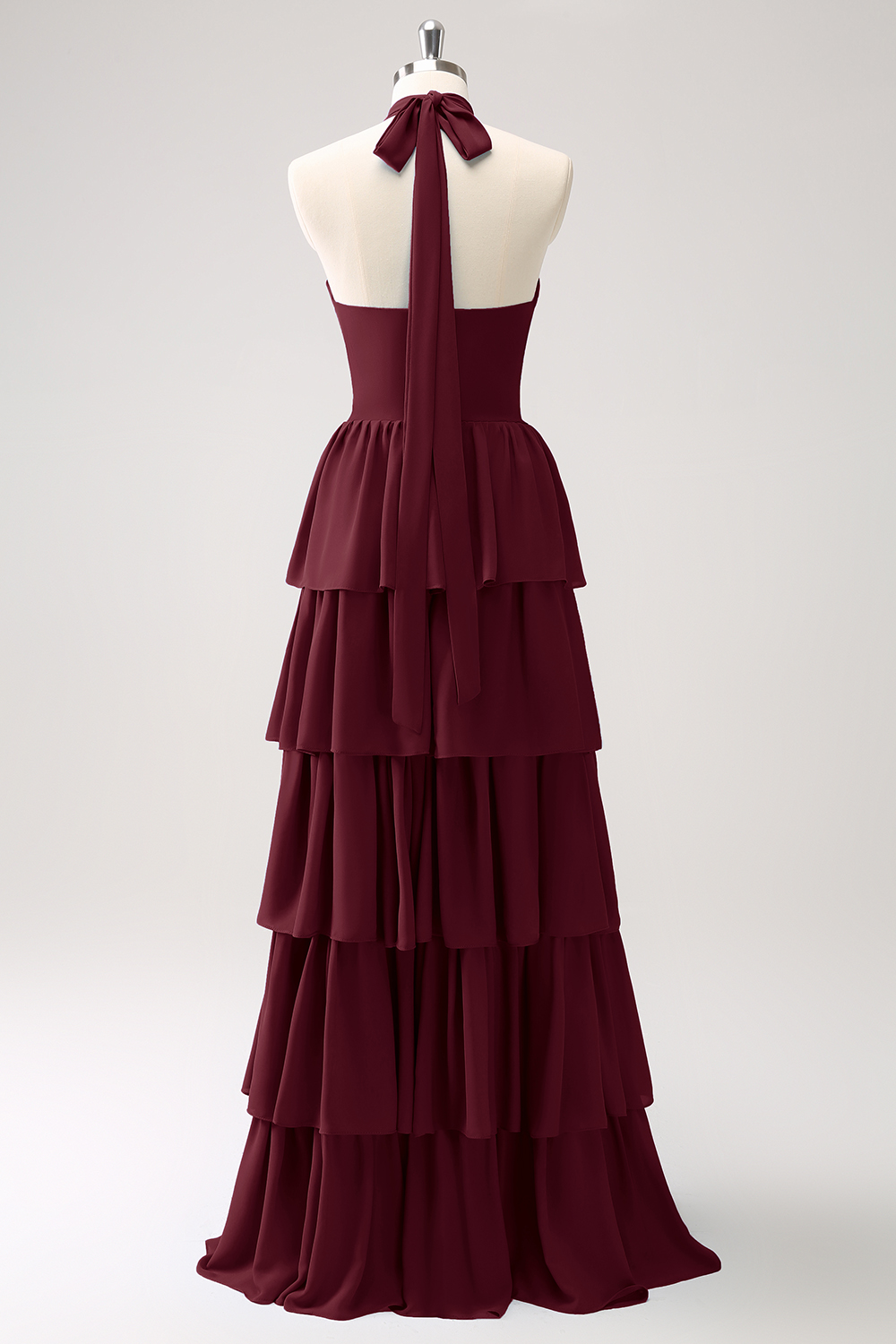 Blue Tiered Chiffon Bridesmaid Dress with Flower