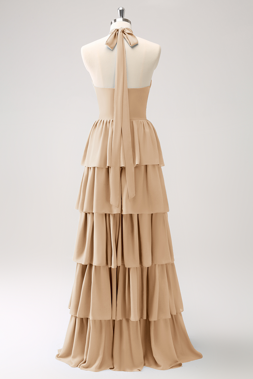 Blue Tiered Chiffon Bridesmaid Dress with Flower