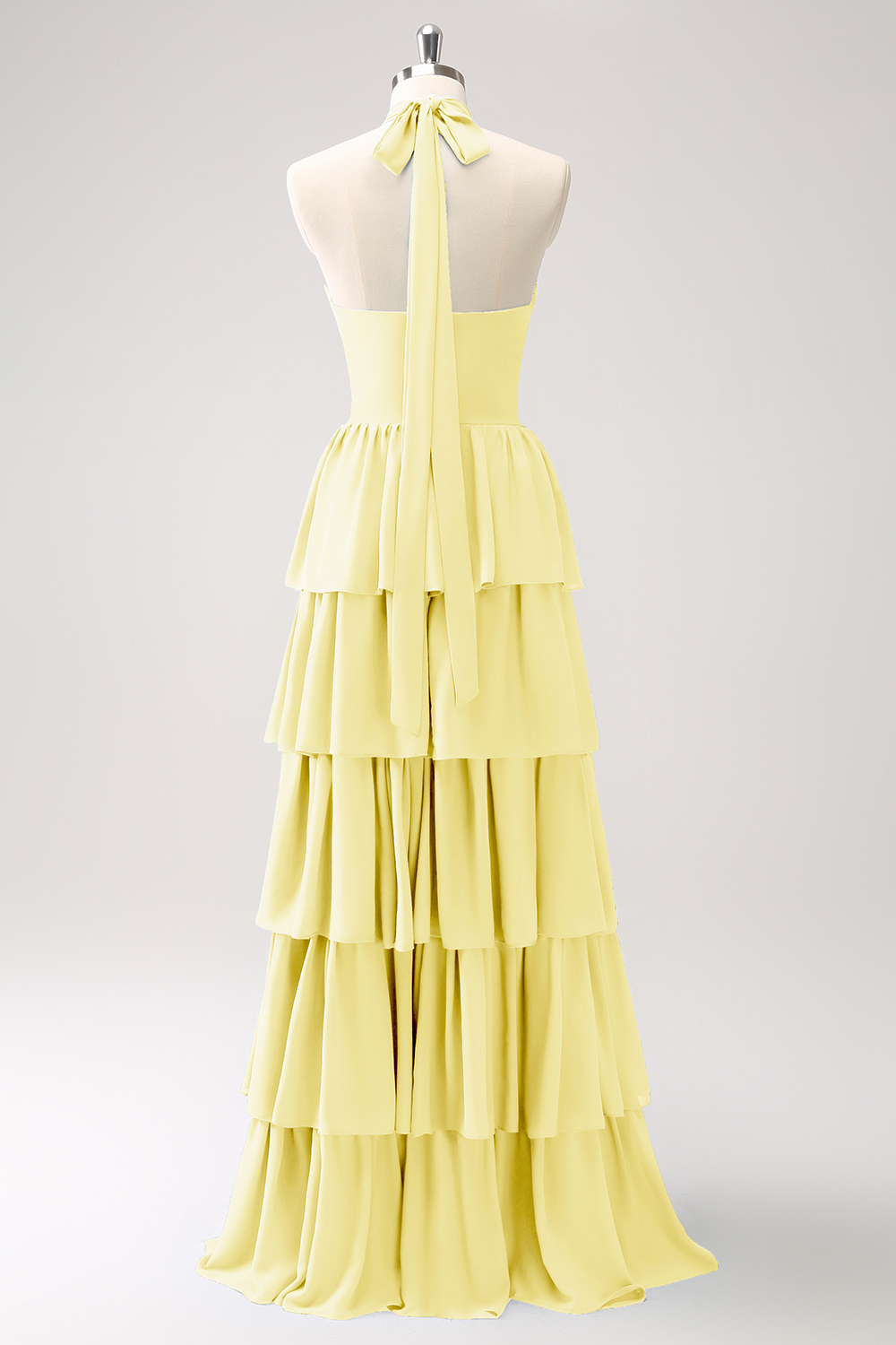 Blue Tiered Chiffon Bridesmaid Dress with Flower