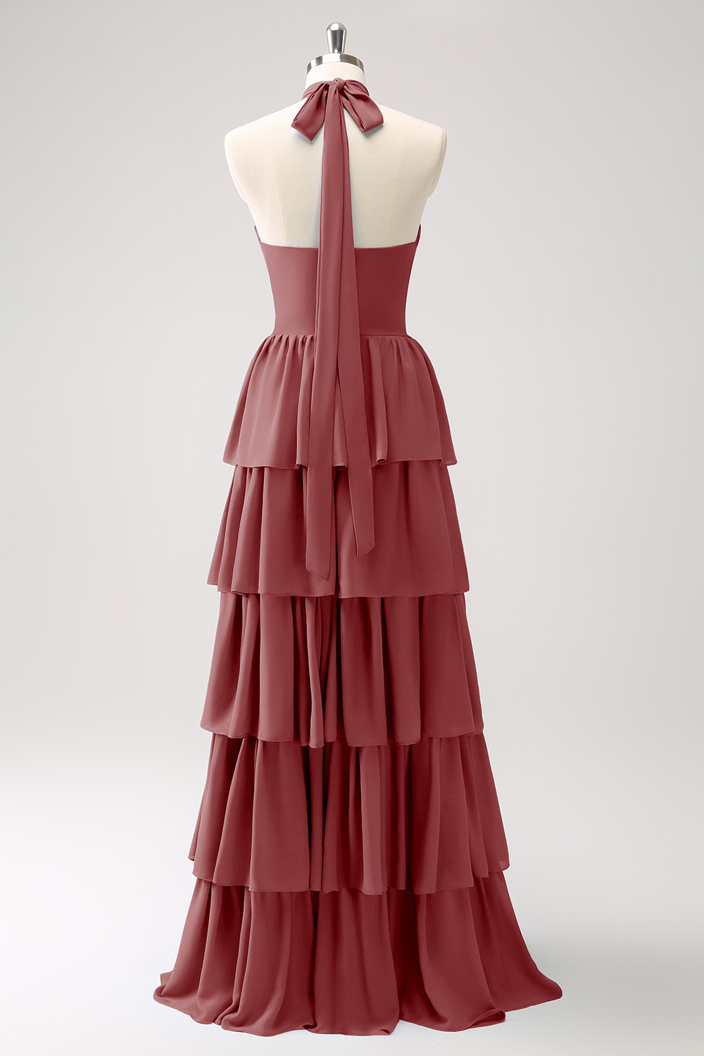 Blue Tiered Chiffon Bridesmaid Dress with Flower