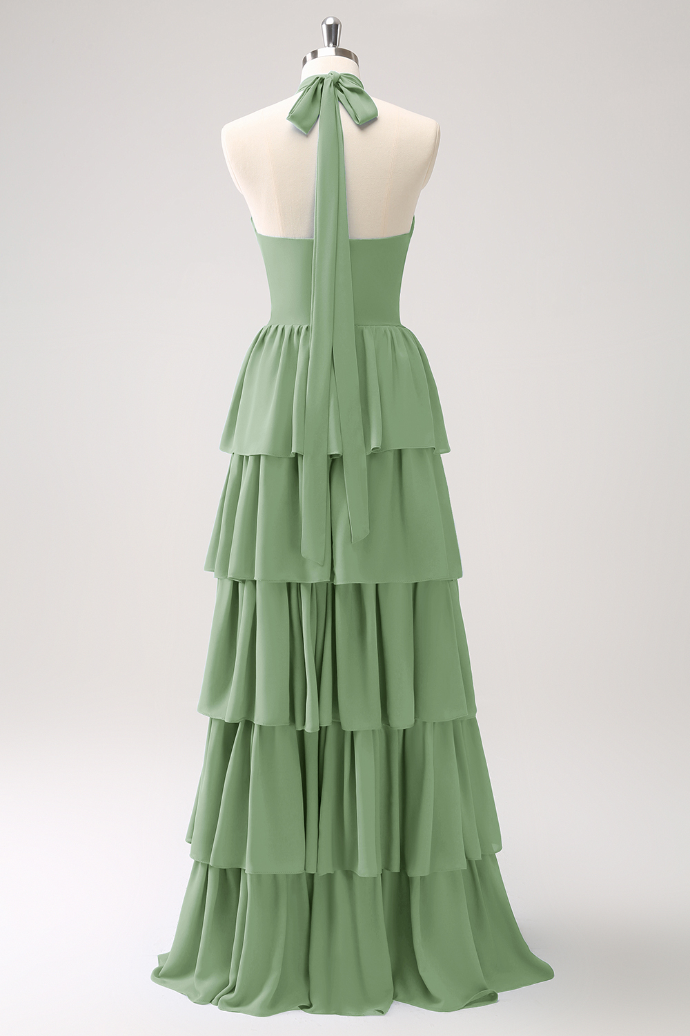 Blue Tiered Chiffon Bridesmaid Dress with Flower