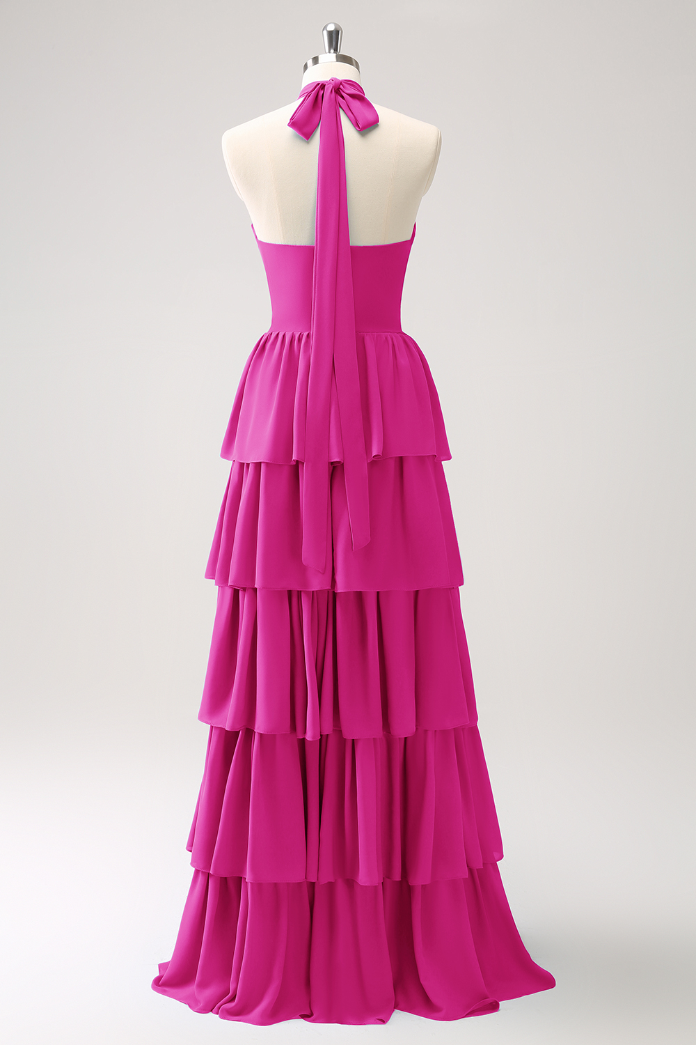 Blue Tiered Chiffon Bridesmaid Dress with Flower