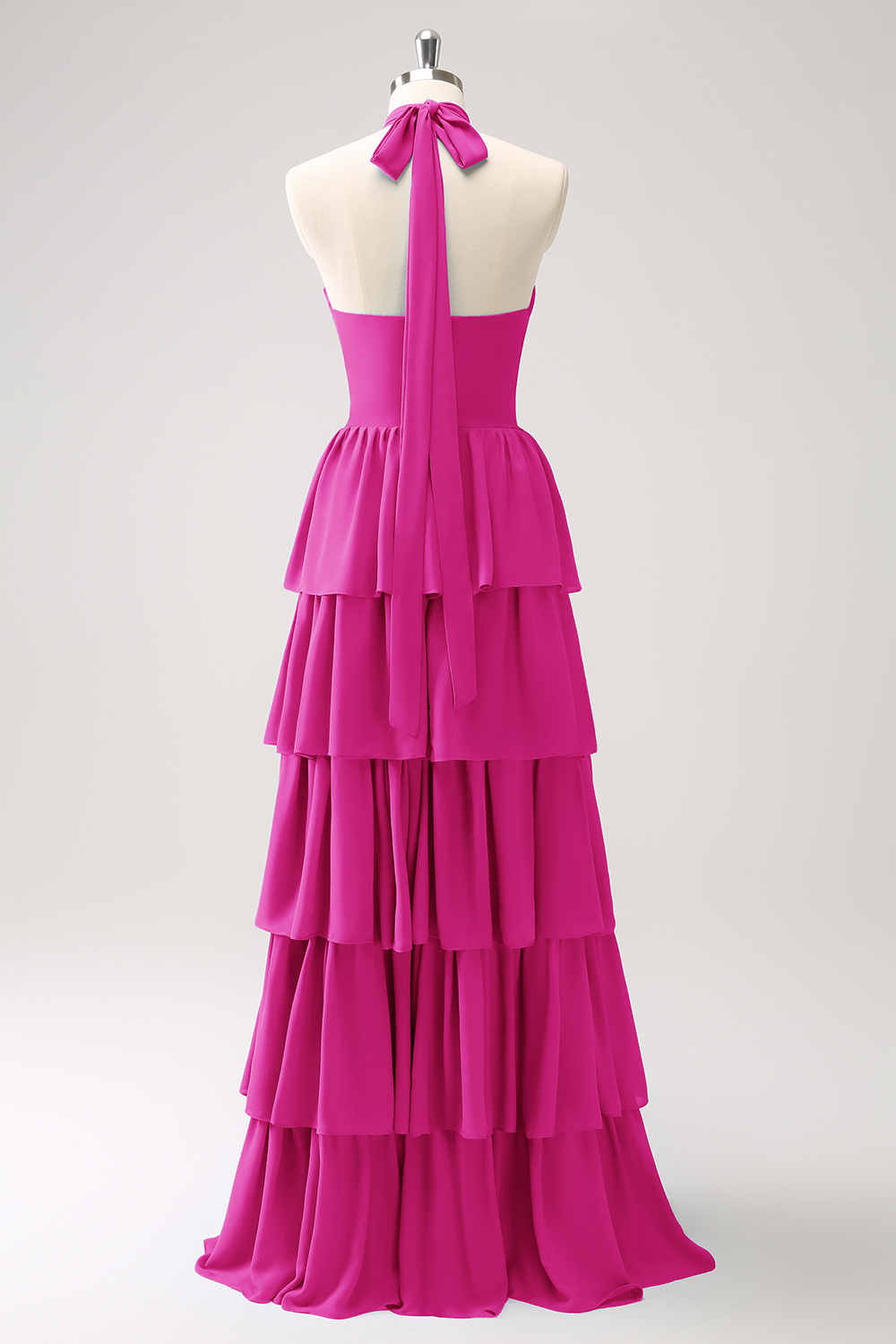 Blue Tiered Chiffon Bridesmaid Dress with Flower