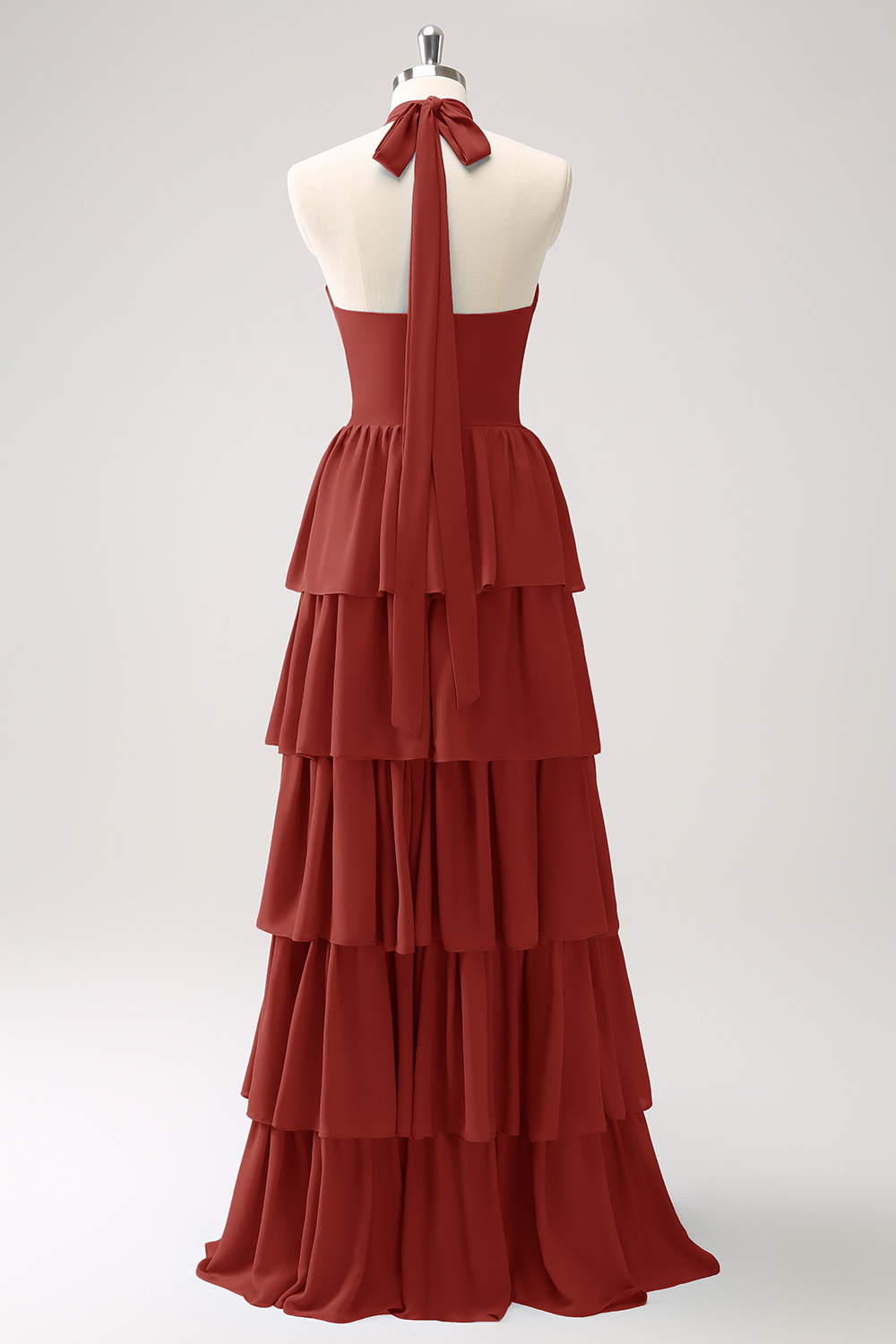 Blue Tiered Chiffon Bridesmaid Dress with Flower