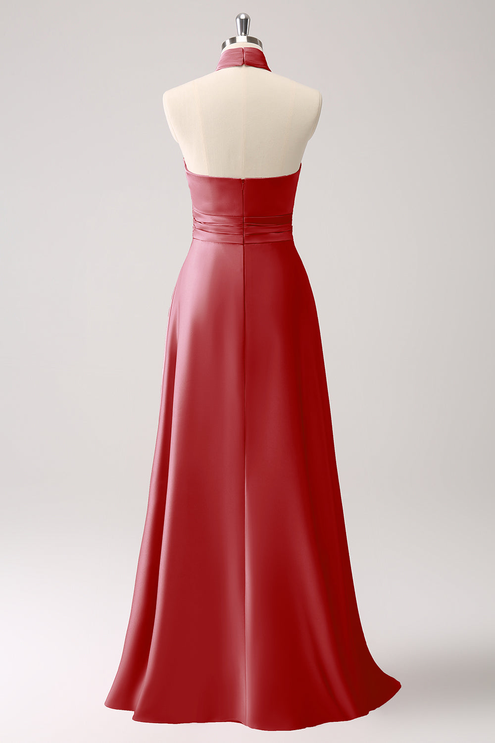 Pink Halter A-Line Satin Bridesmaid Dress with Flower