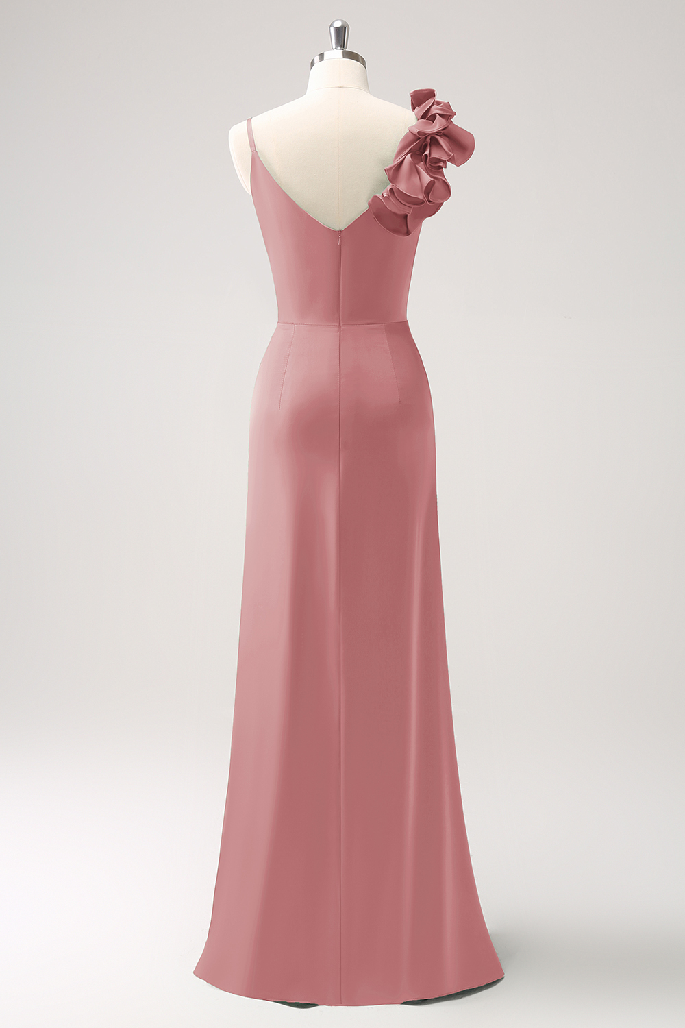 Olive Green Pleated Satin Bridesmaid Dress with Slit