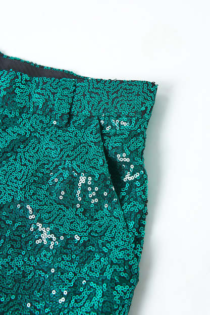 Glitter Green Notched Lapel Sequins Fitted Women Suits