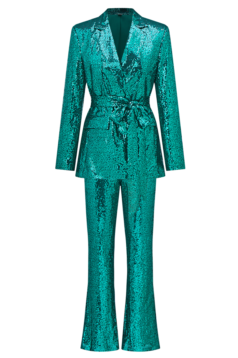 Sparkly Green Sequins Notched Lapel Women Suits with Belt
