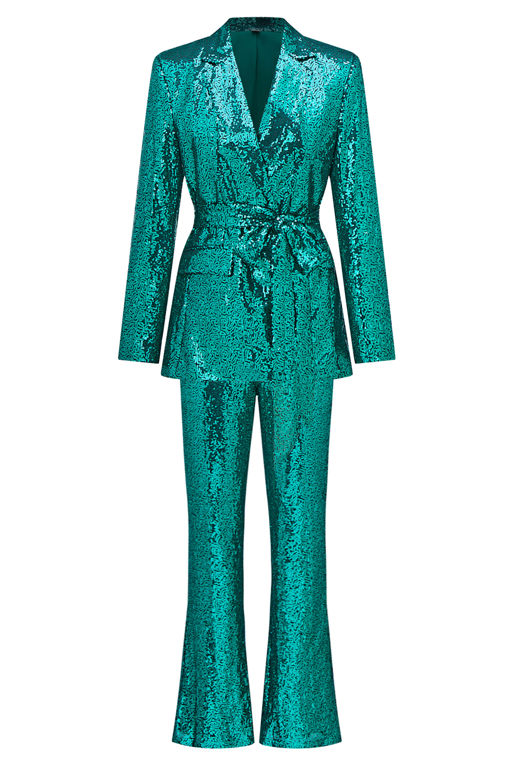 Sparkly Green Sequins Notched Lapel Women Suits with Belt