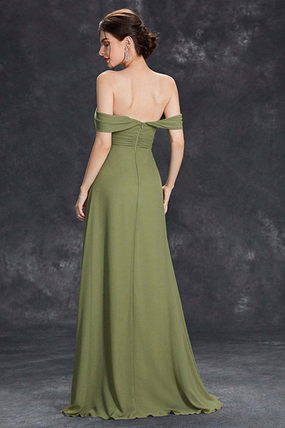 Elegant Army Green Pleated Chiffon A Line Long Bridesmaid Dress