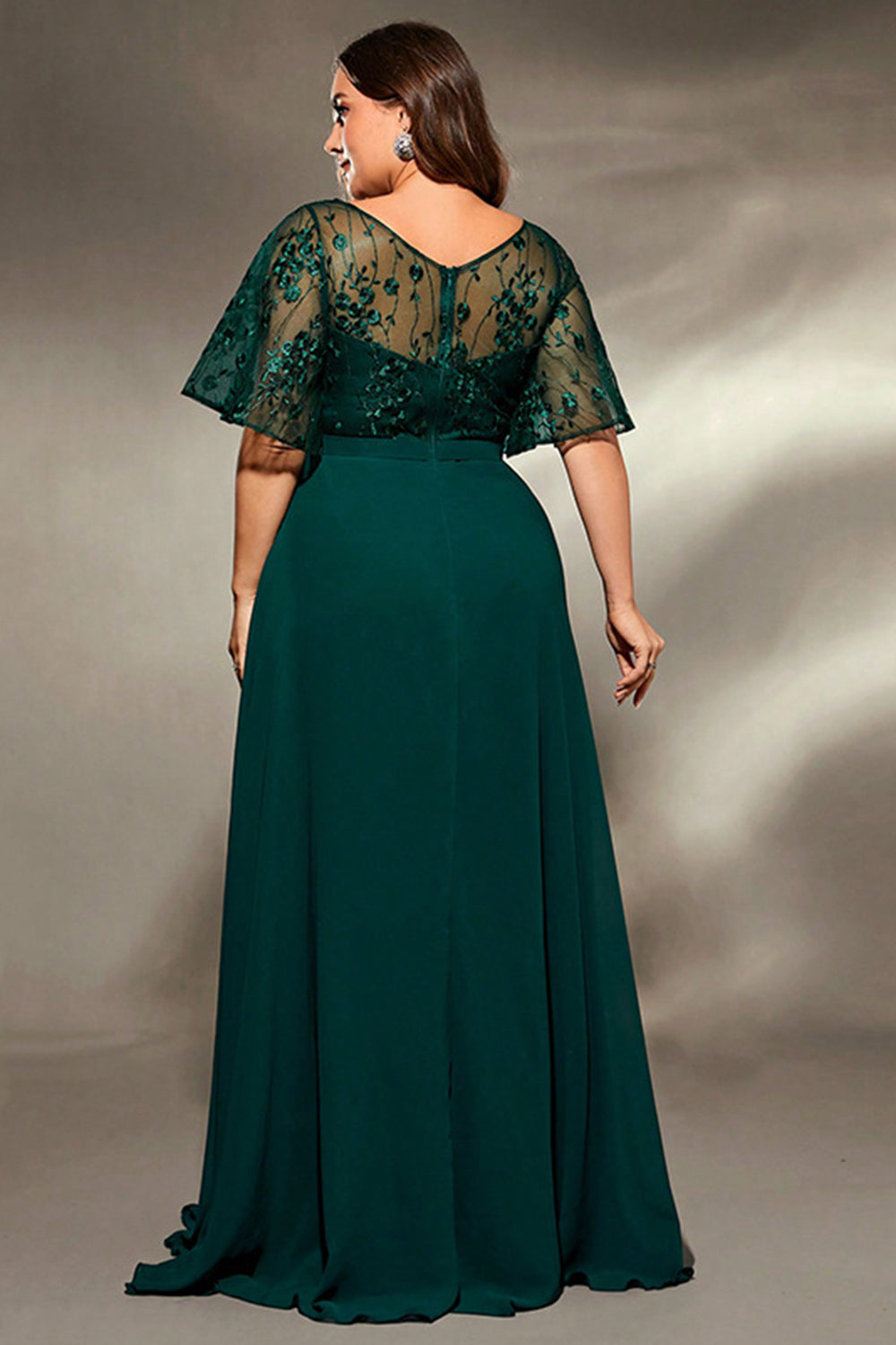 Dark Green V Neck Applique A Line Plus Size Bridesmaid Dress