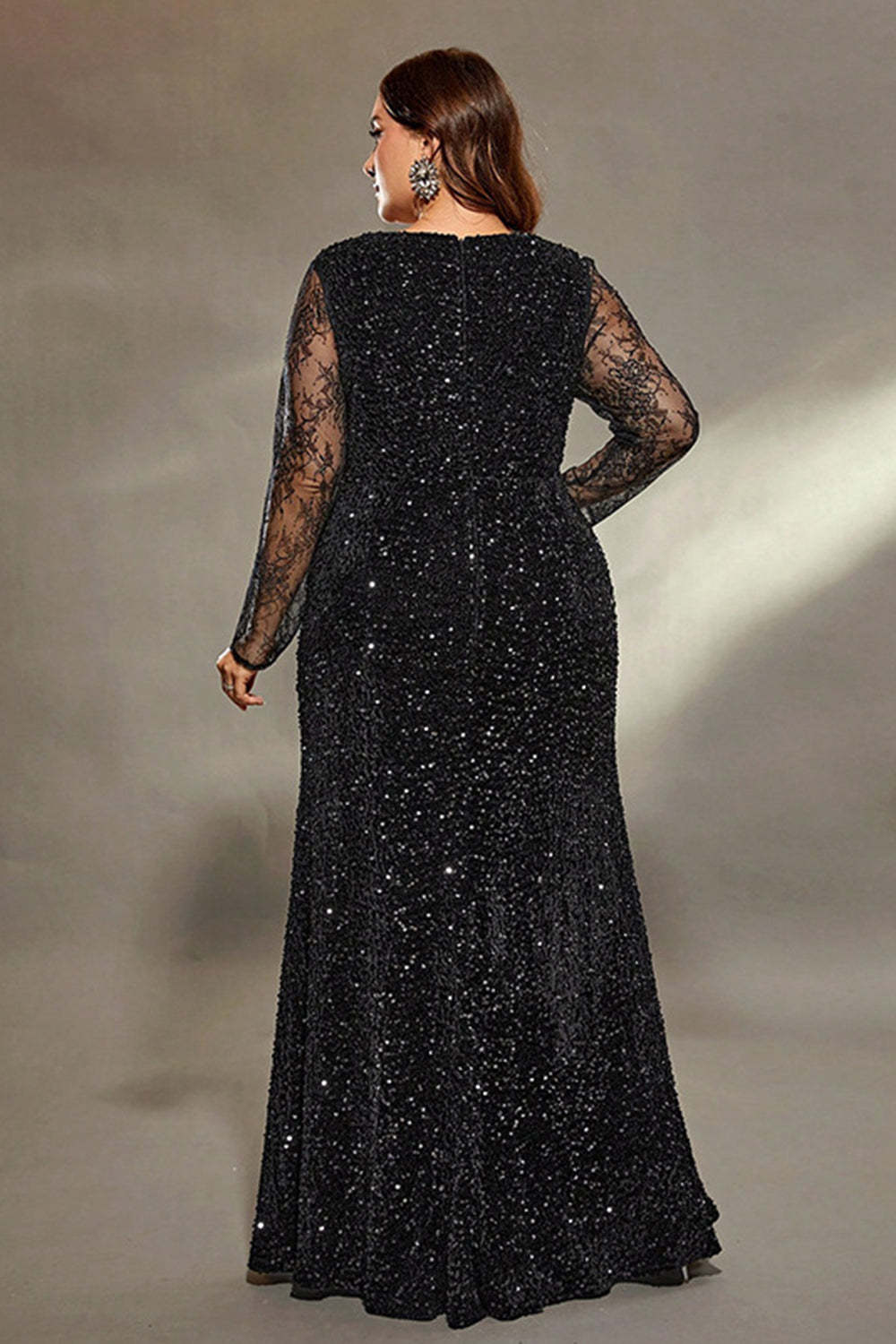 Black Sparkly Sequins Mermaid Plus Size Wedding Guest Dress with Slit