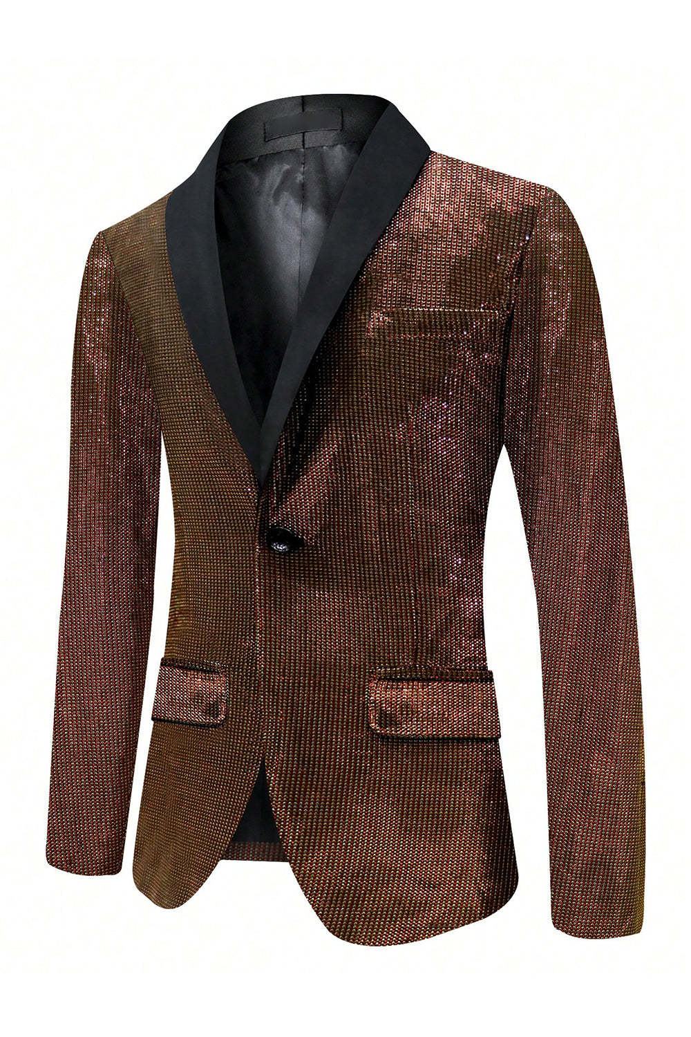 Leely Men Sparkly Brown Men's Prom Blazer One Button Shawl Lapel Men's Jacket