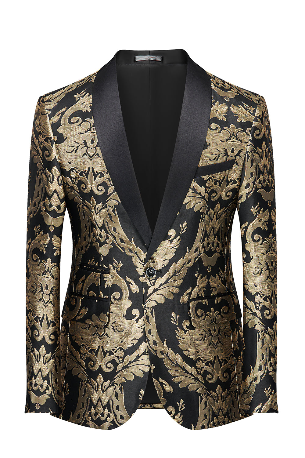 Leely Black Golden Embroidery Men's Blazer for Prom Party