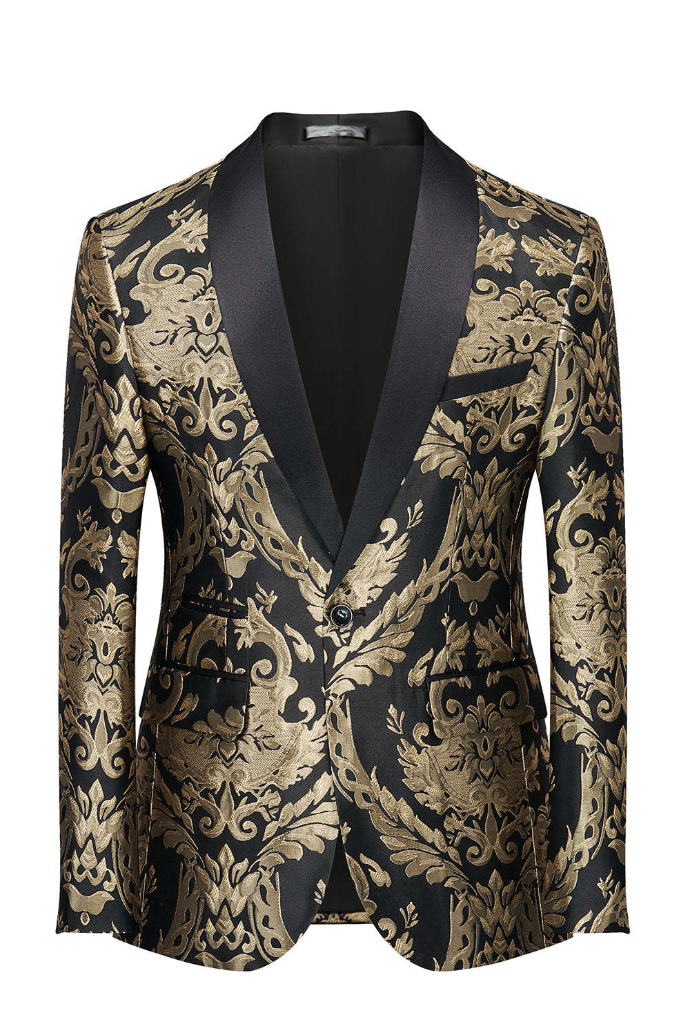 Leely Black Golden Embroidery Men's Blazer for Prom Party