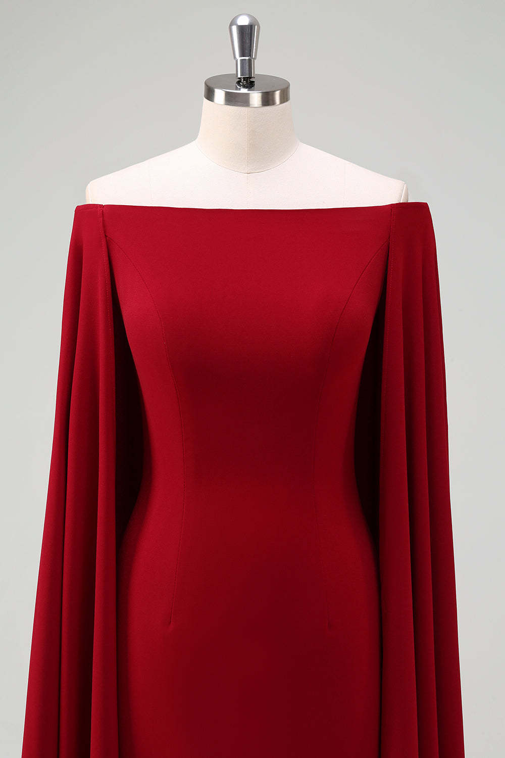 Burgundy Off the Shoulder Bodycon Cocktail Dress With Cape Sleeves