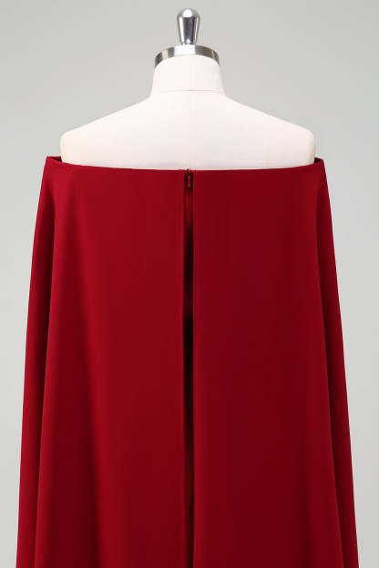 Burgundy Off the Shoulder Bodycon Cocktail Dress With Cape Sleeves