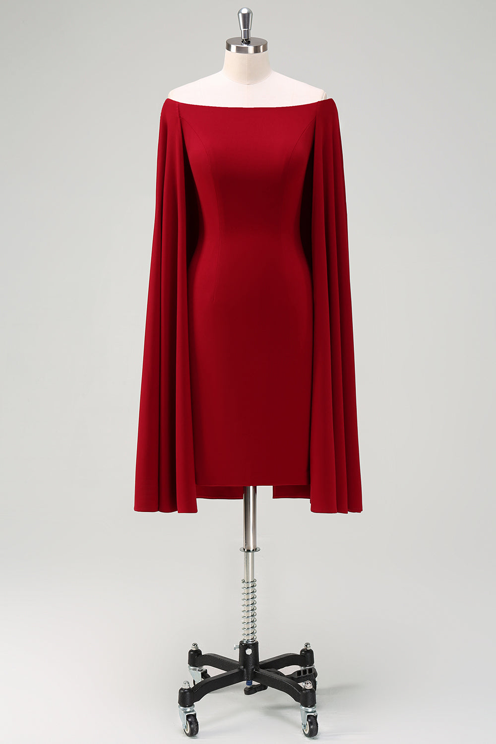 Burgundy Off the Shoulder Bodycon Midi Cocktail Dress With Wrap