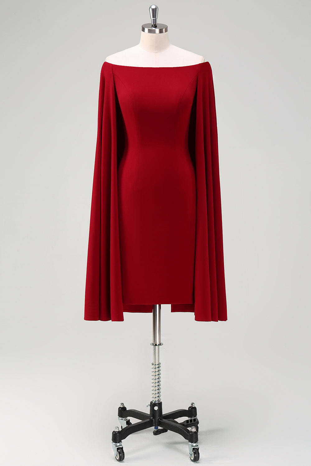 Burgundy Off the Shoulder Bodycon Midi Cocktail Dress With Wrap