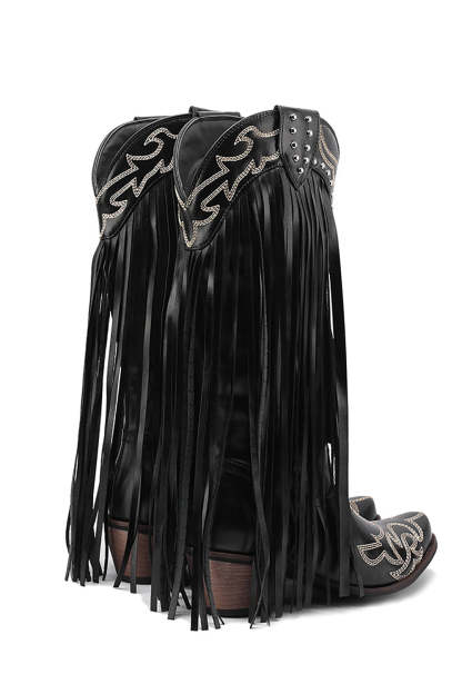 Black Rivet Embroidery High Boots