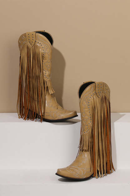 Black Rivet Embroidery High Boots