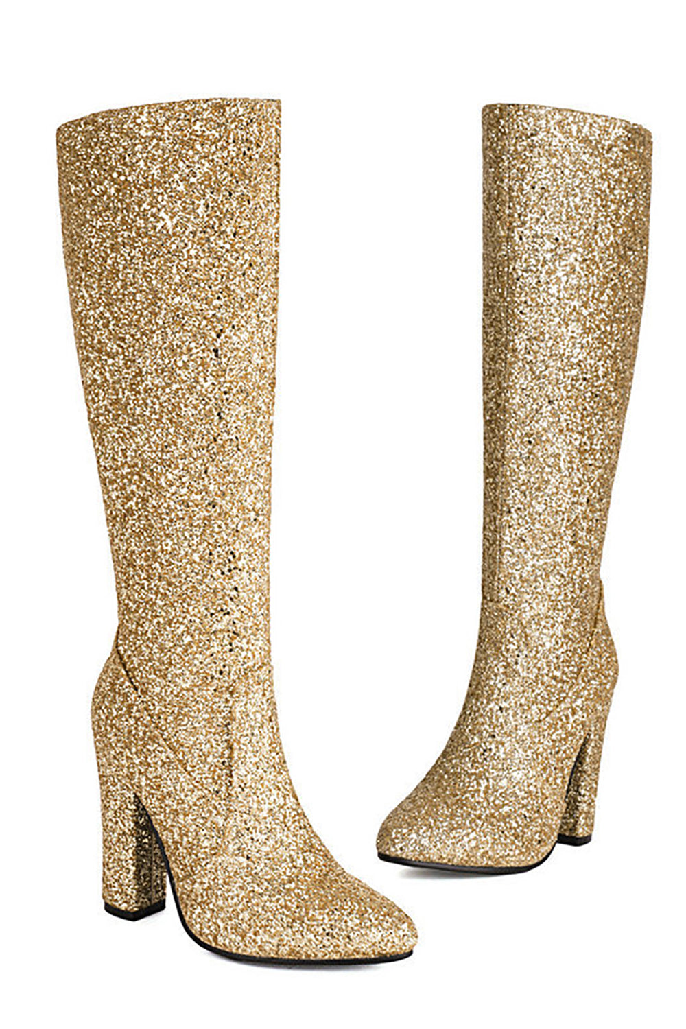 Blue Sequined Chunky-heeled Boots