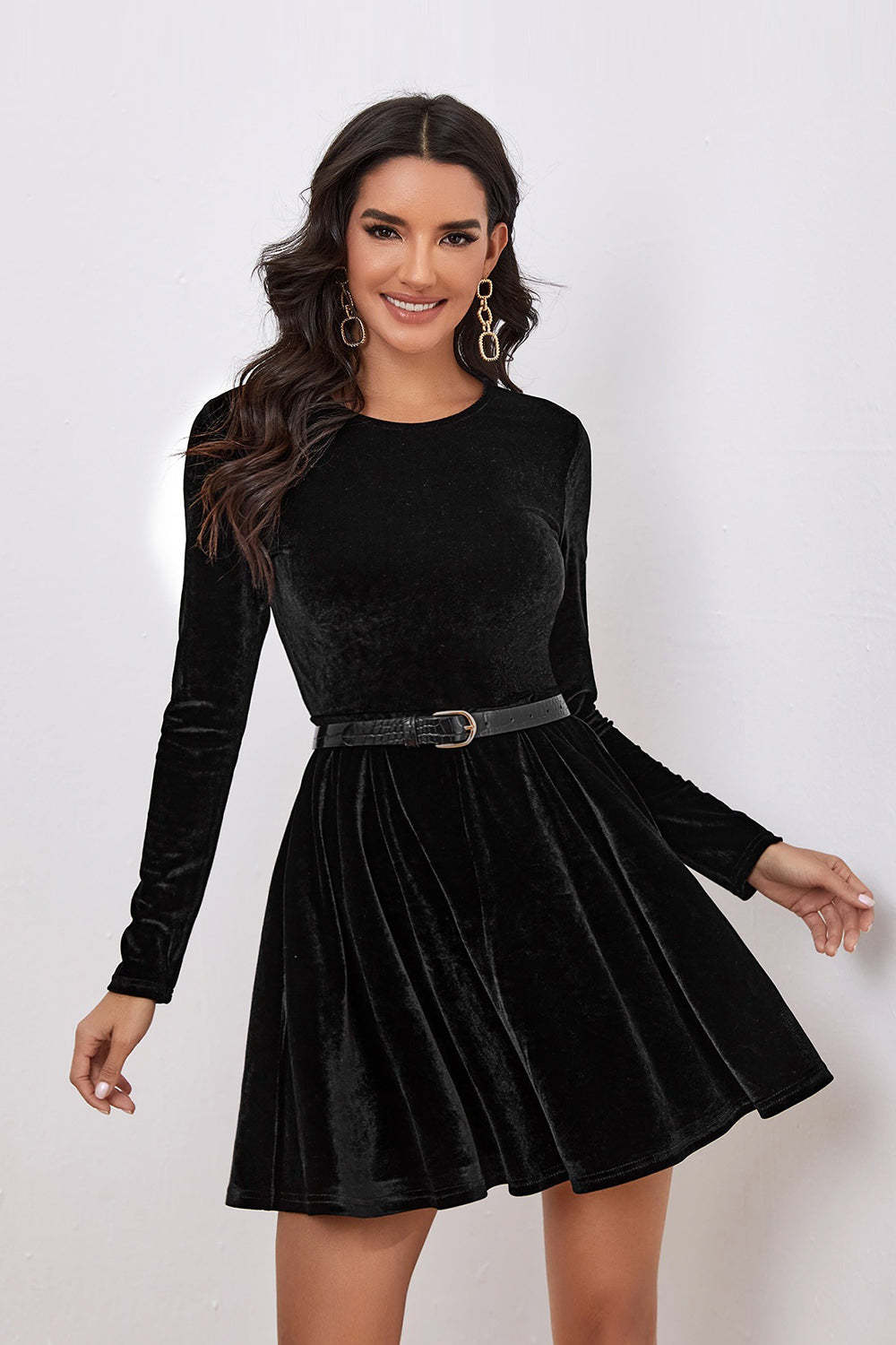 Leely Women Cocktail Dress Black A Line Long Sleeves Short Party Dress