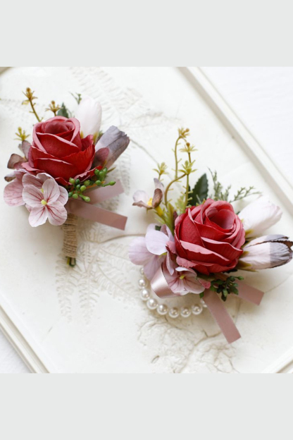 Red Homecoming Wrist Corsage and Boutonniere Set