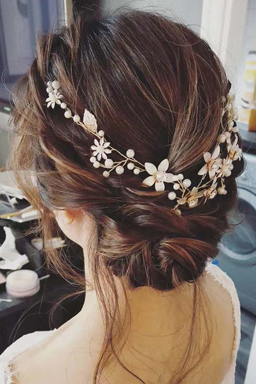 Leely Women White Bridal Flower Rhinestone Hair Accessory