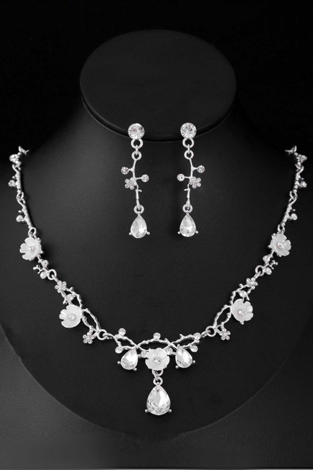 Golden Bridal Jewelry Alloy Rhinestone Necklace Earrings