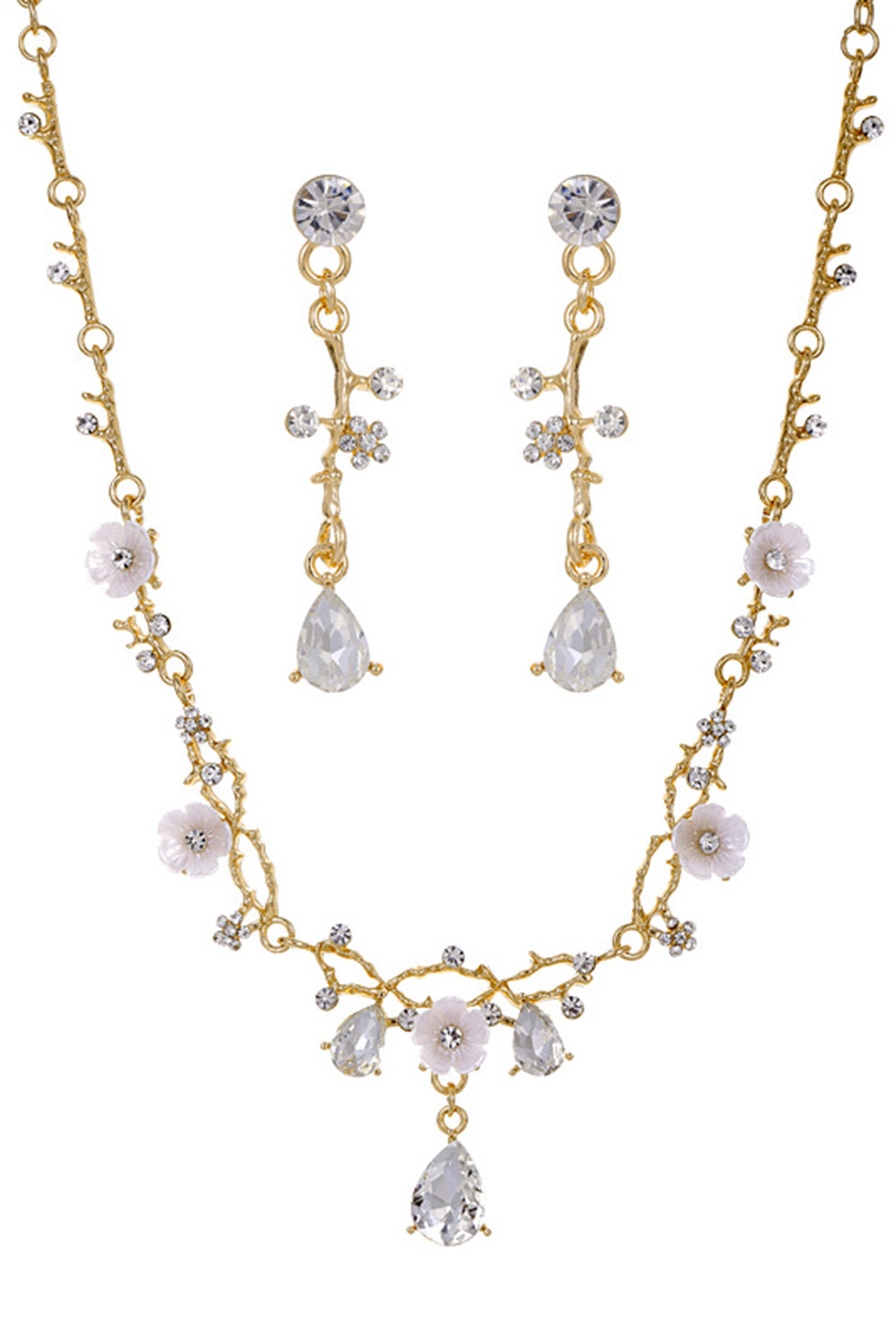 Leely Women Golden Bridal Jewelry Alloy Rhinestone Necklace Earrings