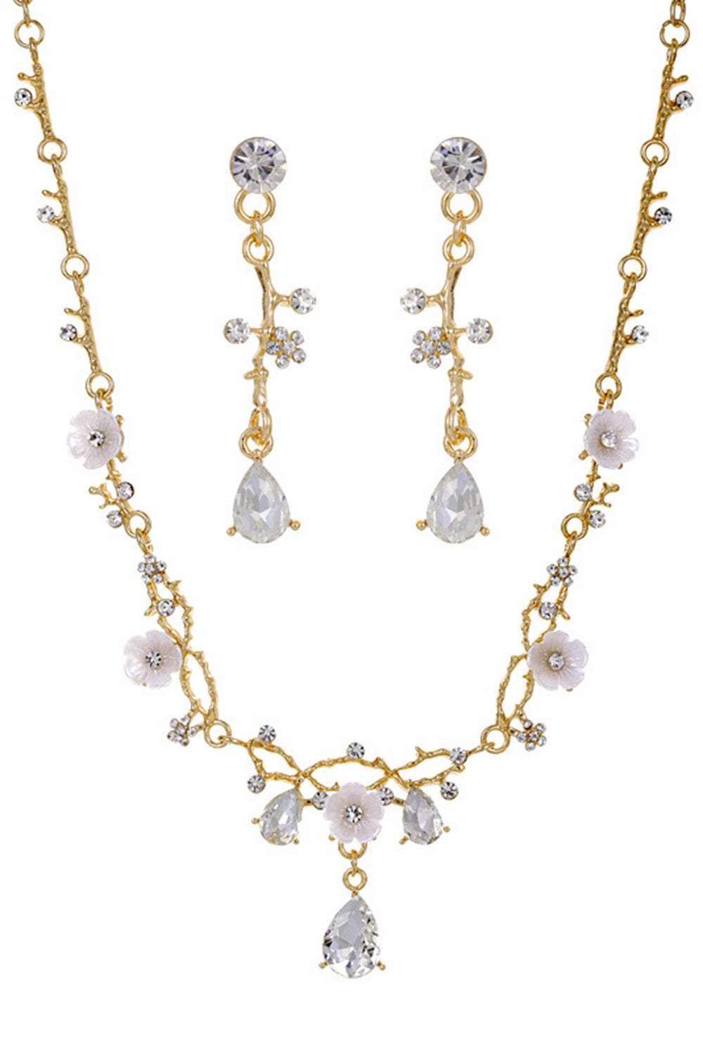 Leely Women Golden Bridal Jewelry Alloy Rhinestone Necklace Earrings