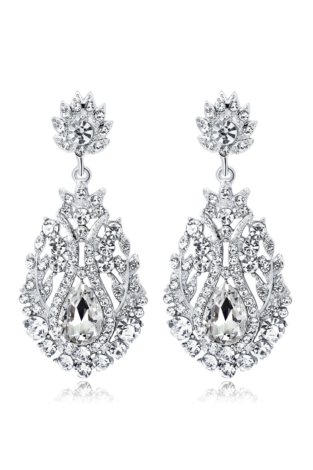 Leely Women Royal White Rhinestone Water Drop Earrings