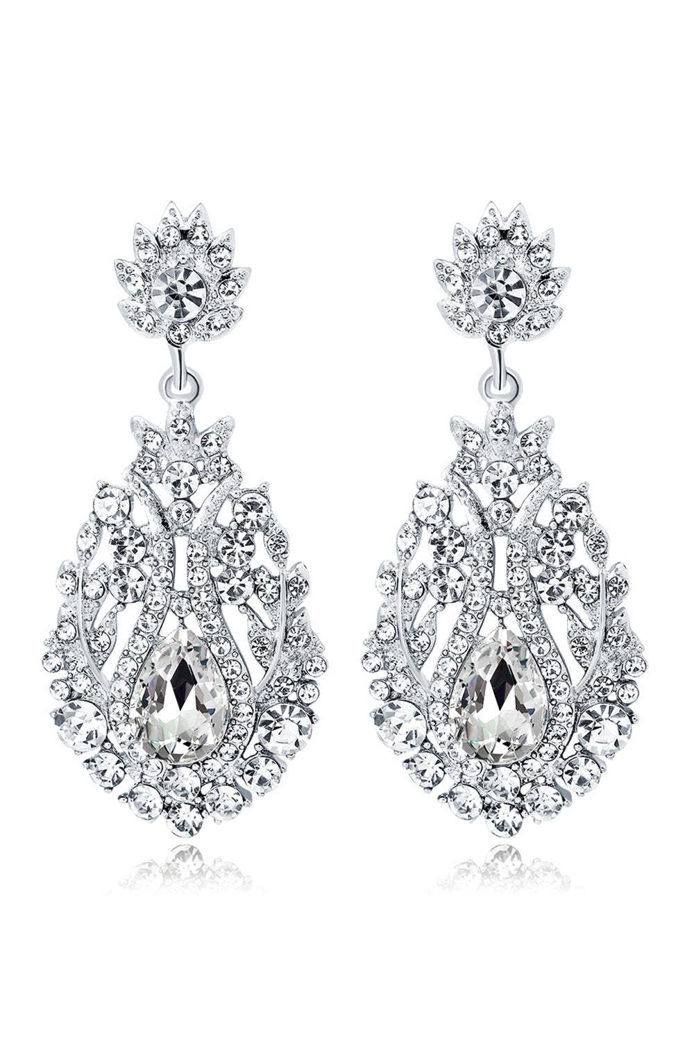 Leely Women Royal White Rhinestone Water Drop Earrings