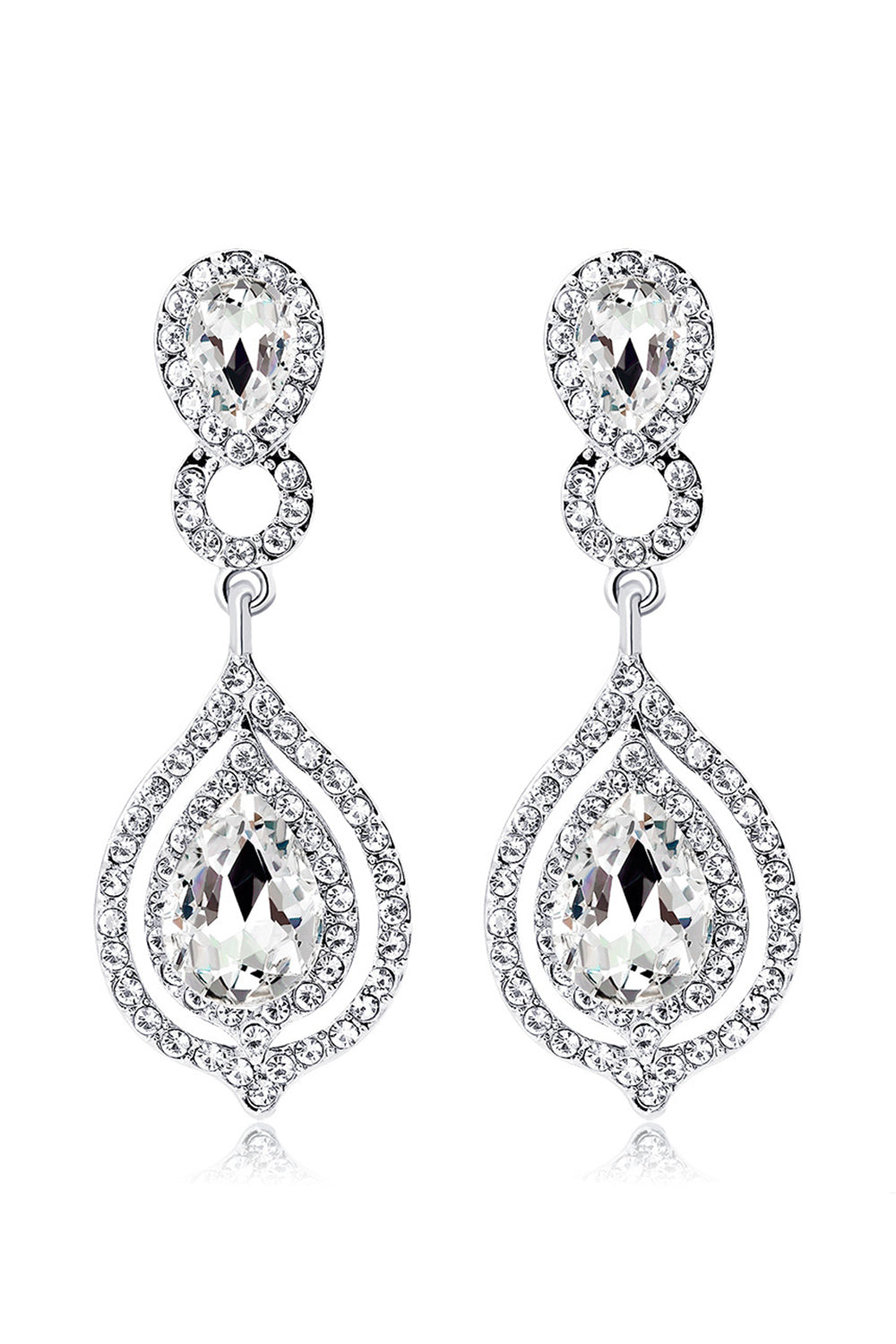Leely Women White Bridal Alloy Diamond Water Rrop Earrings