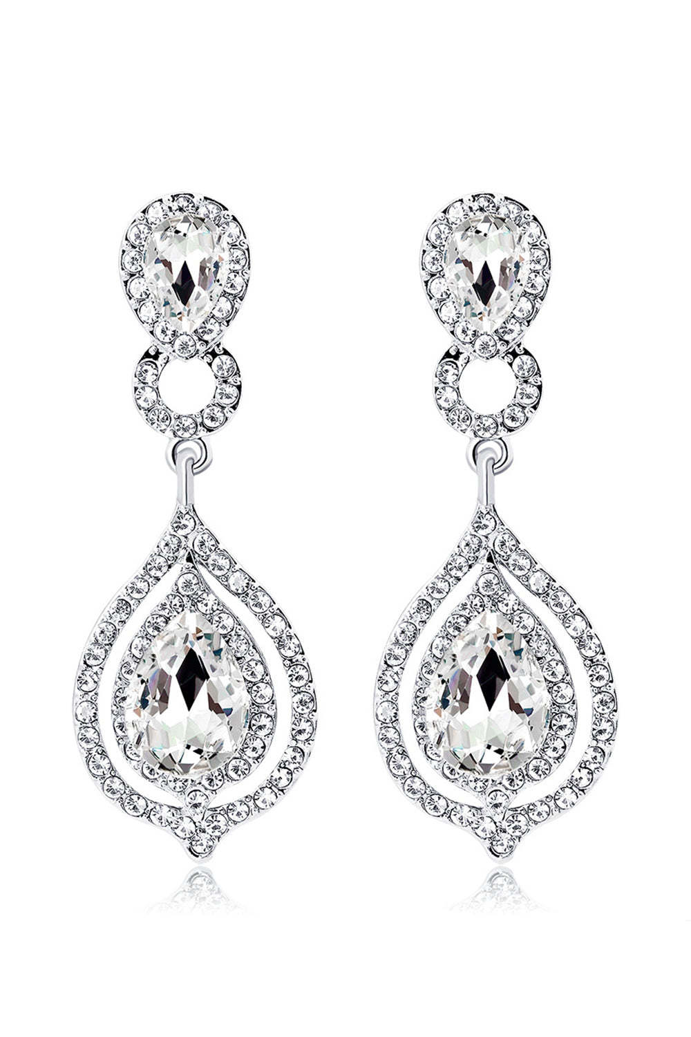 Leely Women White Bridal Alloy Diamond Water Rrop Earrings